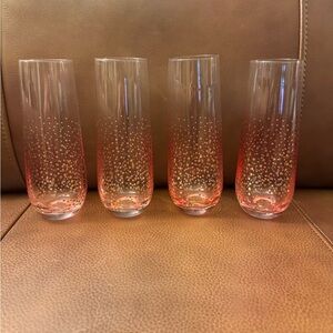 Elegant set of 4 pink glass celebratory gold confetti pattern champagne flutes